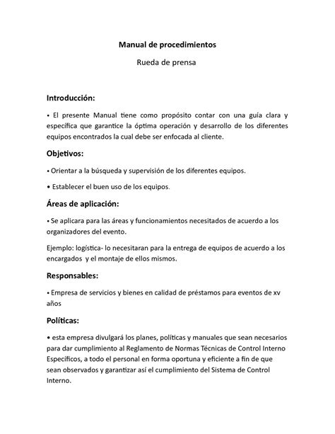 Ejemplo De Manual De Pol Ticas Y Procedimientos De Una Empresa Word