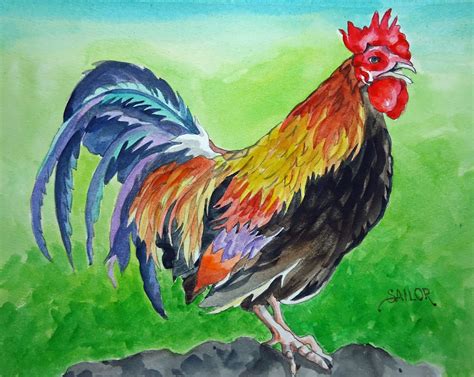 Watercolor In The Village Rooster At Riverside Art Center