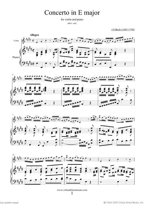 bach violin concerto   major sheet   violin  piano