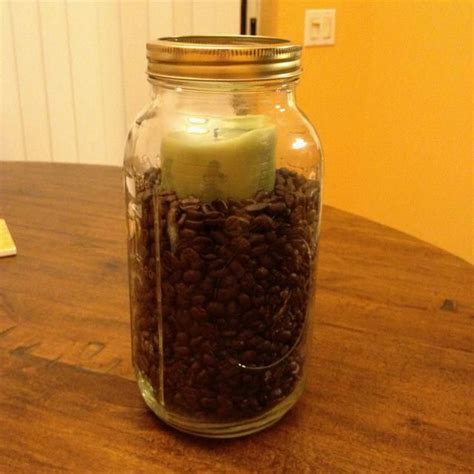 Mason Jar With Coffee Beans And A Candle Great Kitchen Decoration And