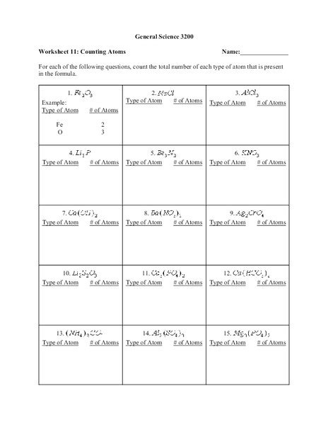 Counting Atoms Worksheet For 8th 10th Grade Lesson Planet