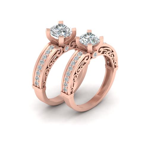 Lesbian Wedding Ring Set Filigree Diamond Lesbian Couple Rings