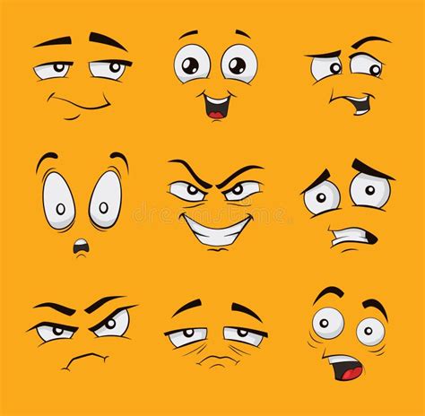 Funny Cartoon Faces With Emotions Stock Vector Illustration Of Look