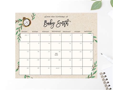 Due Date Calendar Template Adventure Awaits Baby Shower Calendar Baby