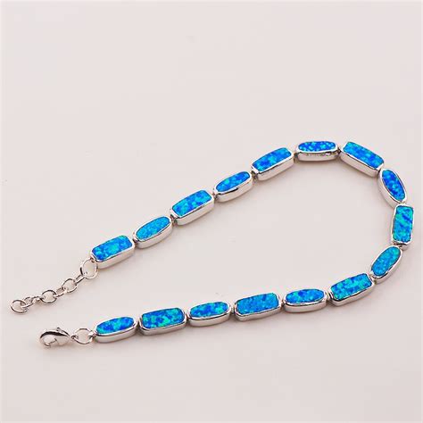 Free Shipping Blue Fire Opal 925 Sterling Silver Bracelet 7505 P91