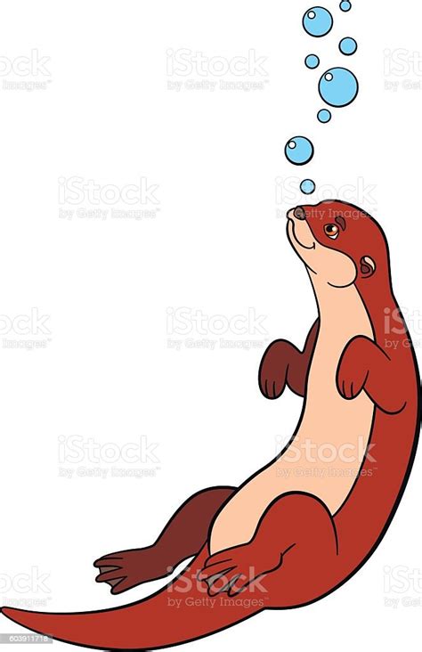 Cartoon Animals Little Cute Otter Swims Stock Illustration Download
