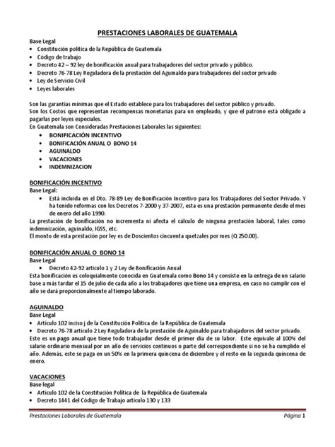 Prestaciones Laborales De Guatemala Pdf Derecho Laboral Guatemala