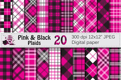 Pink And Black Plaid Digital Pattern Graphic By Vr Digital Design
