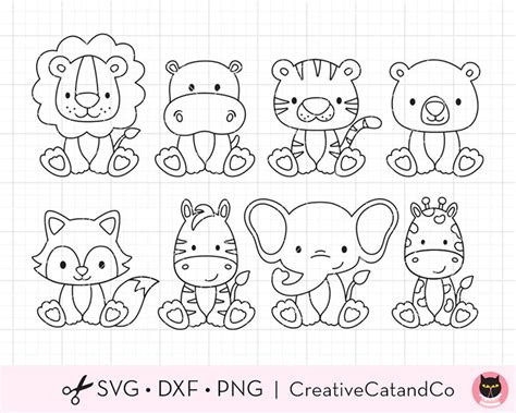 Wild Animals Outline Coloring Svg Dxf Clipart Safari Animal Etsy