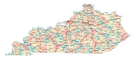 Laminated Map Large Administrative Map Of Kentucky State With Roads