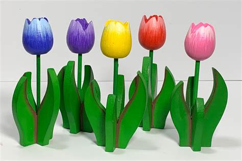 Wooden Tulips Flower Etsy