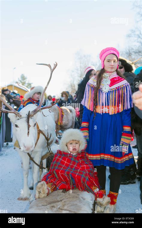 Arctic Circle Lapland Scandinavia Sweden Jokkmokk Sami People At