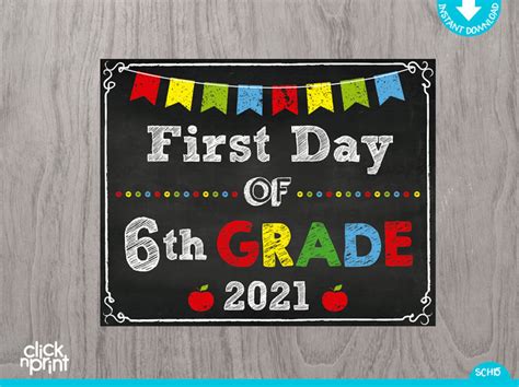 First Day Of Sixth Grade Sign Instant Download Print Yourself Etsy