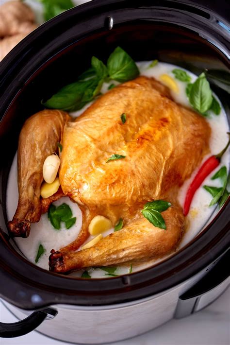 What temperature does a rotisserie cook at? How To Cook a Whole Chicken in Coconut Milk in the Slow ...