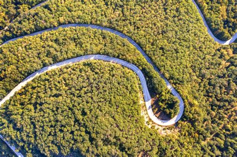 Aerial View From Drone Of Curves Of Mountain Road Stock Photo Image