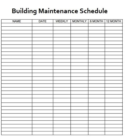 Free Building Maintenance Schedule Template Templates Printable Download