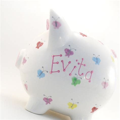Pastel Butterfly Personalized Piggy Bank Nature Piggy Bank Etsy