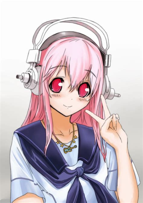 Super Sonico Headphones Large Breasts Pink Hair Macaron Anime