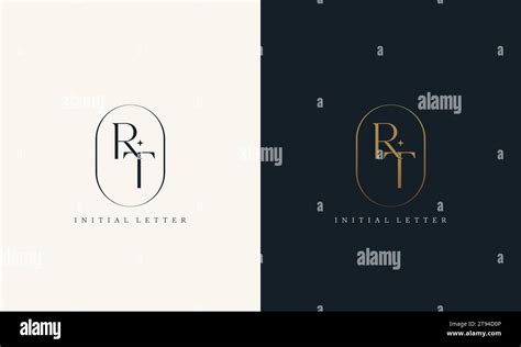 Premium Rt Logo Monogram With Gold Circle Frame Luxury Initials Design Minimal Modern Typeface