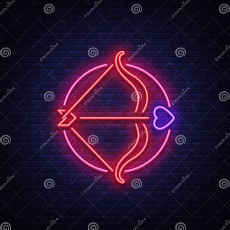 Cupid S Arrow Is A Symbol Of Valentine S Day Neon Sign Bright Banner Night Whiteboard Stock