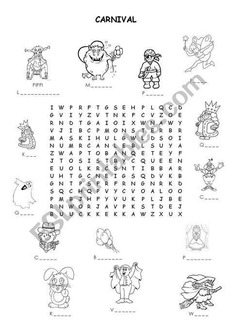 English Worksheets Carnival Word Search