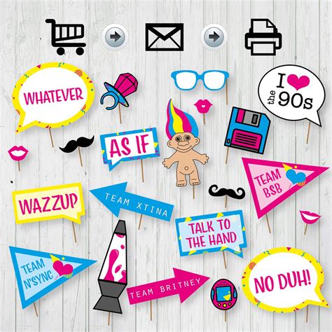 90s Party Printable Photo Booth Props Signs Instant Etsy Uk