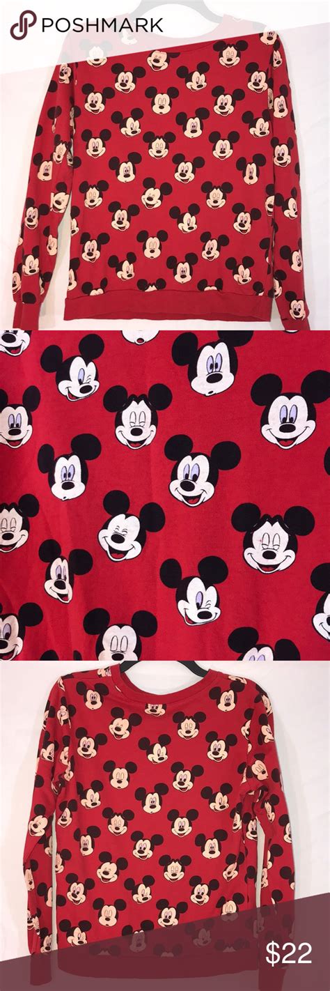 Disney Red Mickey Mouse Crewneck Sweatshirt Small Super Cute Thin