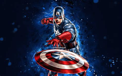 4k Descarga Gratis Capitán América Con Escudo Luces De Neón Azules Superhéroes Cómics
