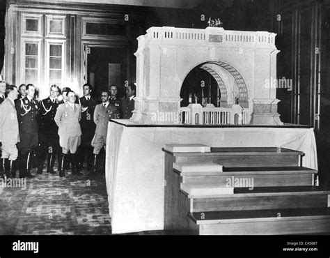 Hitler Speer Bormann Inspect A Model Of The Triumphal Arch For Stock