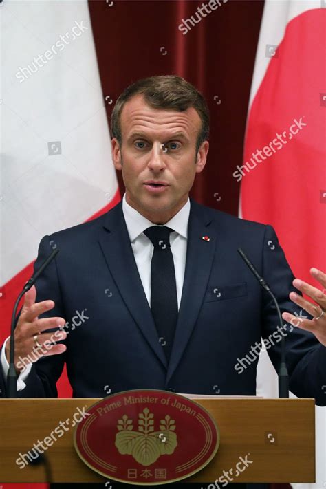 French President Emmanuel Macron Speaks During Editorial Stock Photo