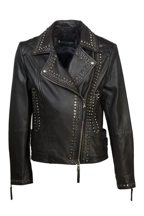 Ausgefallene Lederjacke Von Leatherando Mit Nieten In Schwarz