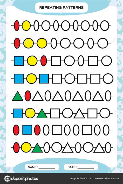 Complete Repeating Patterns Worksheet Preschool Kids Practicing Motor