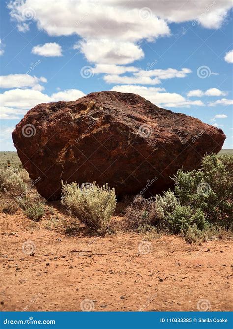 Huge Boulder As Aboriginal Artifice In The Australian Outback Stock
