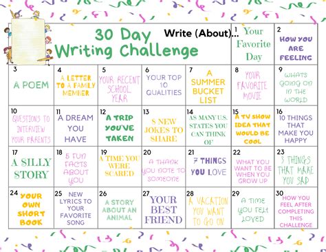 30 Day Writing Challenge For Kids About A Mom