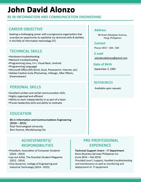 Top 8 fresher resume writing tips: Sample Resume For Fresh Graduate Computer Engineer Resume ...