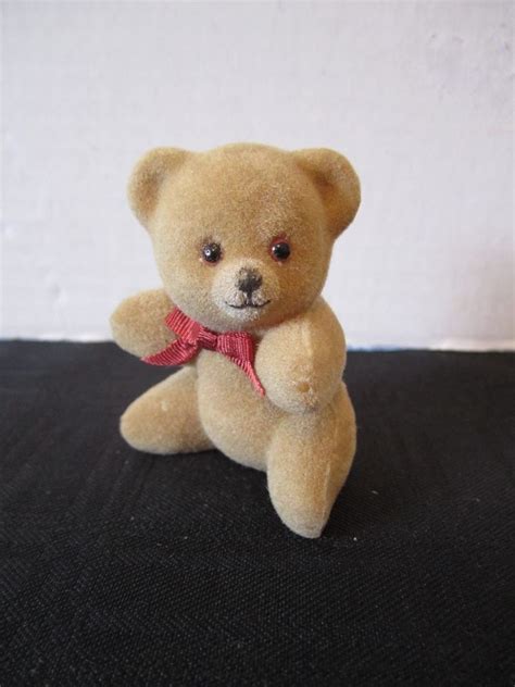 3 Vintage Miniature Flocked Teddy Bears Crafts Cupcake Topper Dollhouse