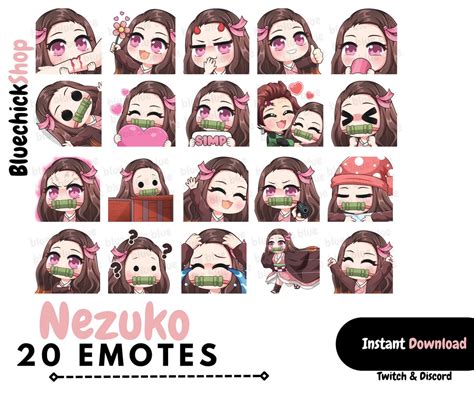 Nezuko Emotes 20 Twitch Emotes And Discord Emotes Emotes Etsy Uk