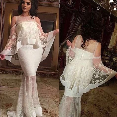 Real Sample Beaded White Lace Arabic Style Evening Dress Off The