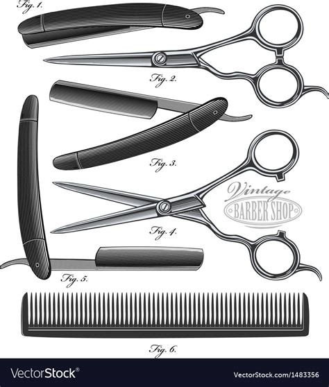 Comb Scissors And Razor In Vintage Engraved Style Vector Image