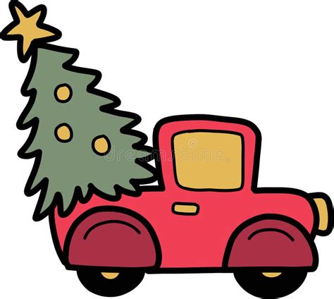 Hand Drawn Card Red Truck Christmas Tree Stock Illustrations 188 Hand