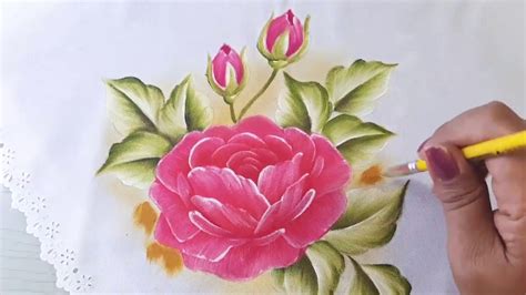 Como Pintar Flores Rosa Pintada En Tela Youtube