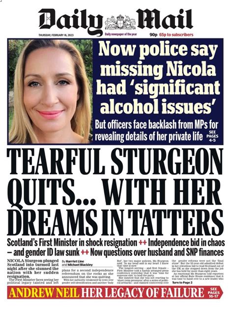 daily mail front page 16th of february 2023 tomorrow s papers today