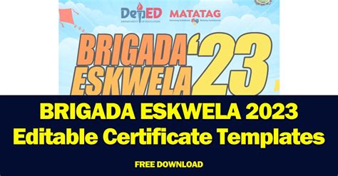 Brigada Eskwela 2023 Editable Certificate Templates