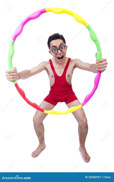 Funny Sportsman With Hula Hoop Stock Image Image Of Humourous Fight