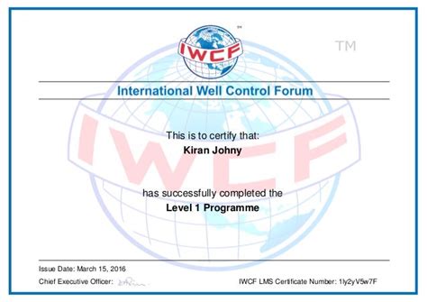 Iwcf Level 1 Certificatekiran Johny