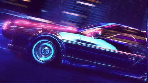 New Retro Wave Synthwave 1980s Neon Delorean Car Retro Games