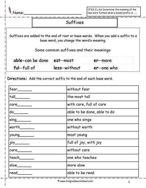 Suffix Grade 3 Worksheet