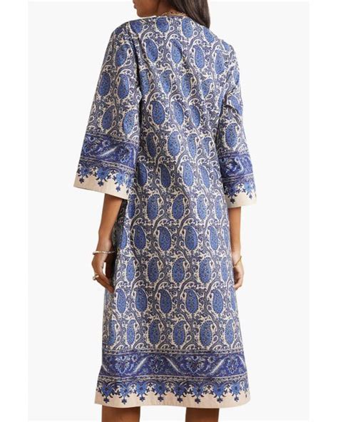 cara cara martina paisley print cotton poplin midi dress in blue lyst uk