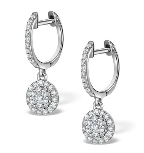 Halo Diamond Drop Earrings Florence 046ct In 18k White Gold