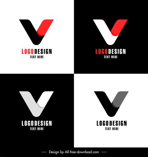 V Logo Simple Flat Symmetric Typography Vectors Graphic Art Designs In